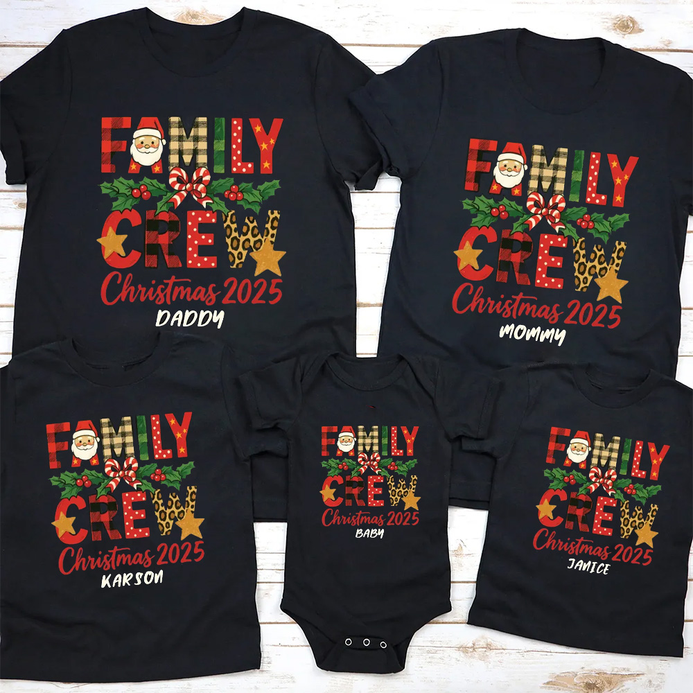 Personalized Christmas 2025 Crew Family Matching T-Shirts