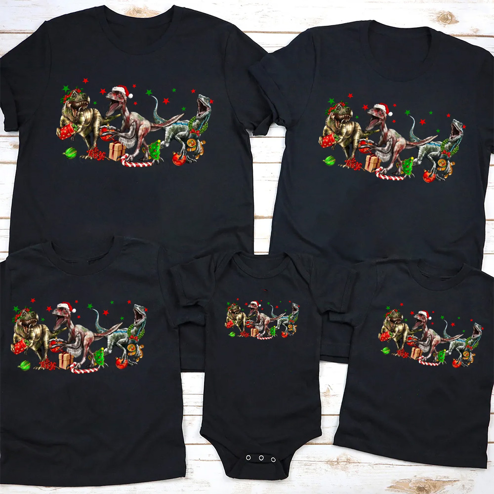 Dinosaur Christmas Family Matching T-Shirts