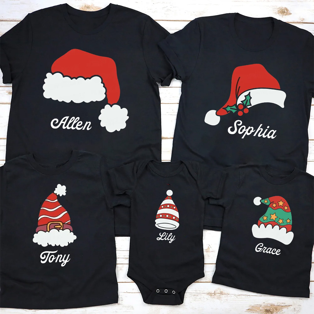 Personalized Santa Hat Christmas Family Matching T-Shirts