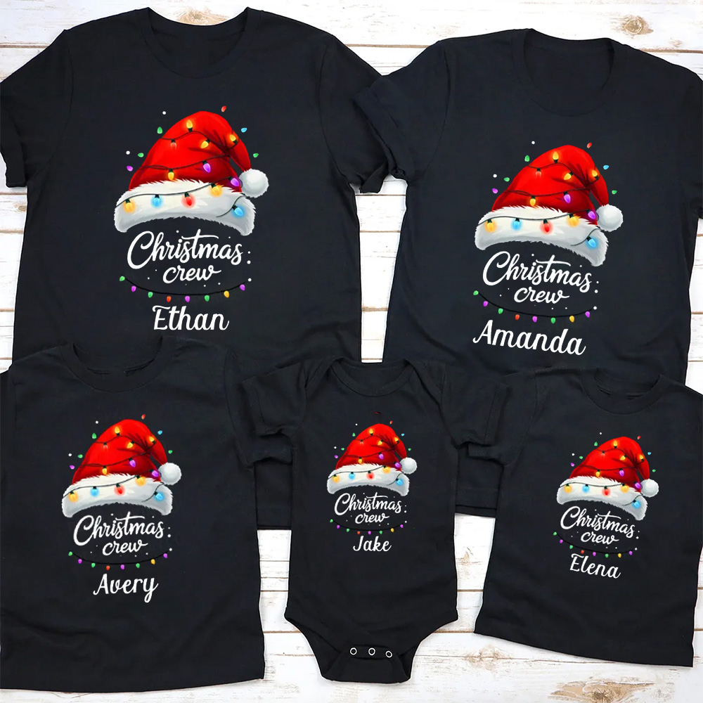 Personalized Christmas Lanterns Crew Family Matching T-Shirts