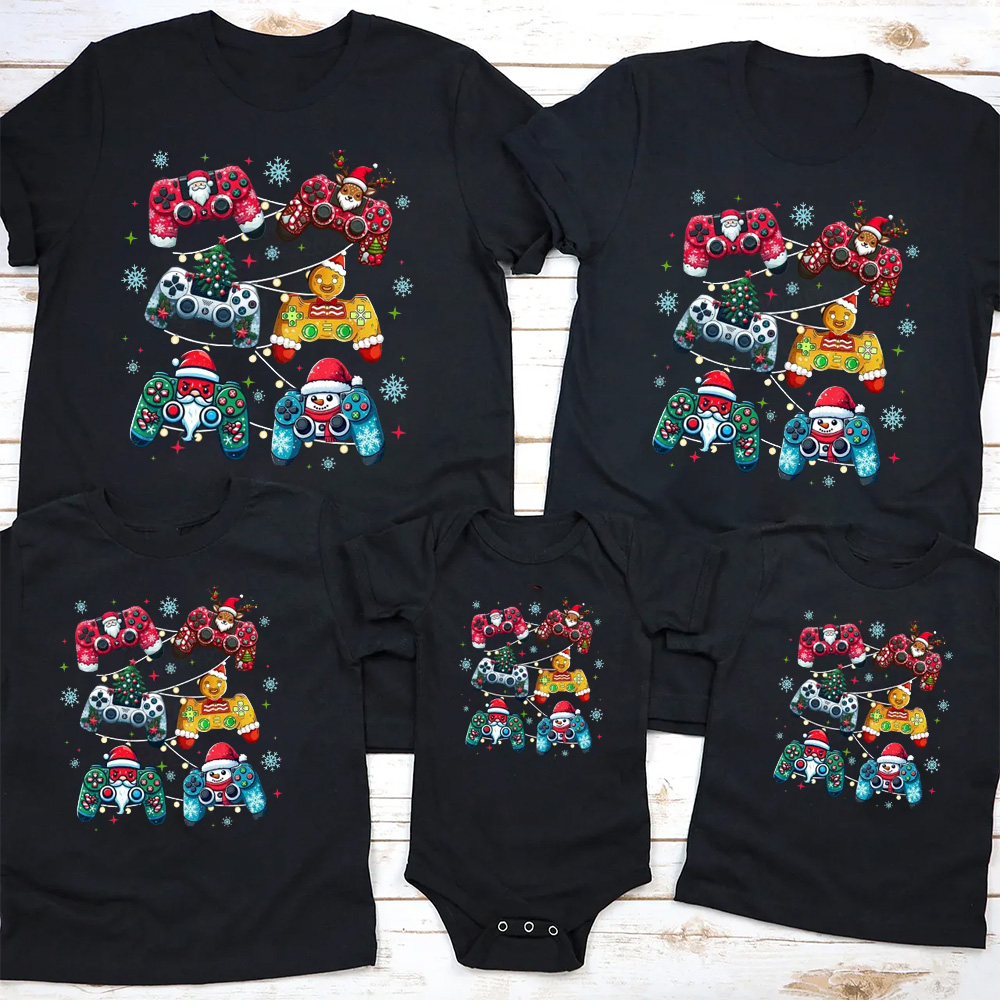 Retro Christmas Gaming Controller Family Matching T-Shirts