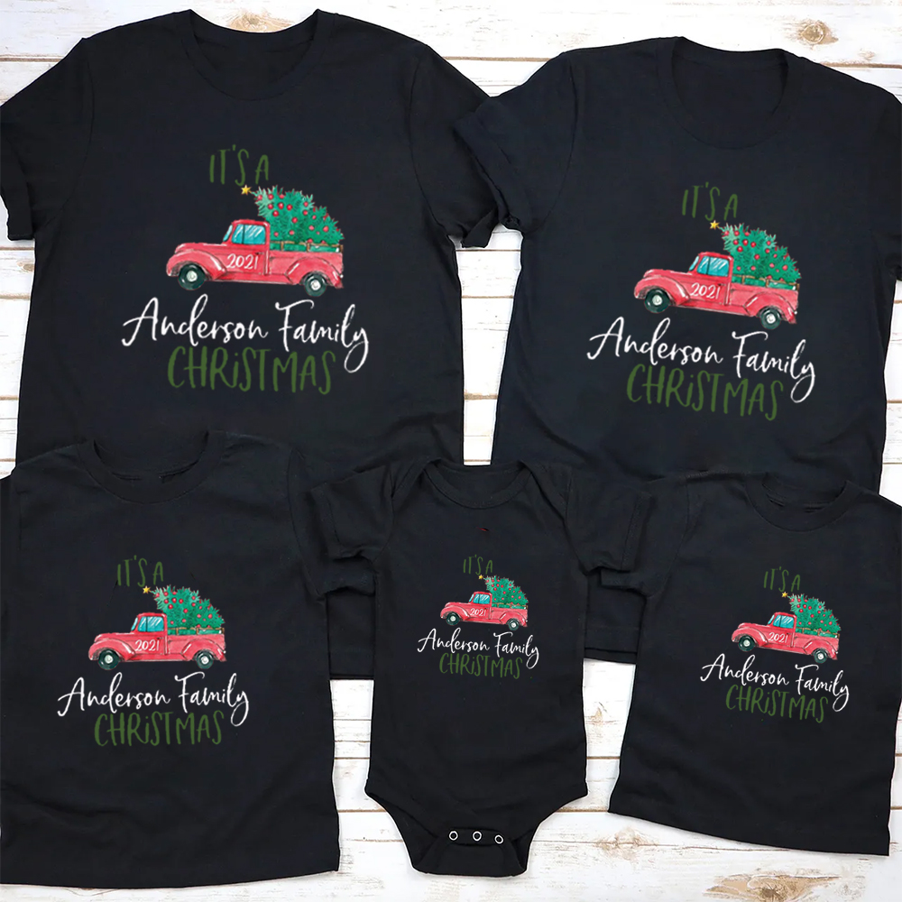 Personalized Family Christmas Vintage Truck Holiday Matching Tees