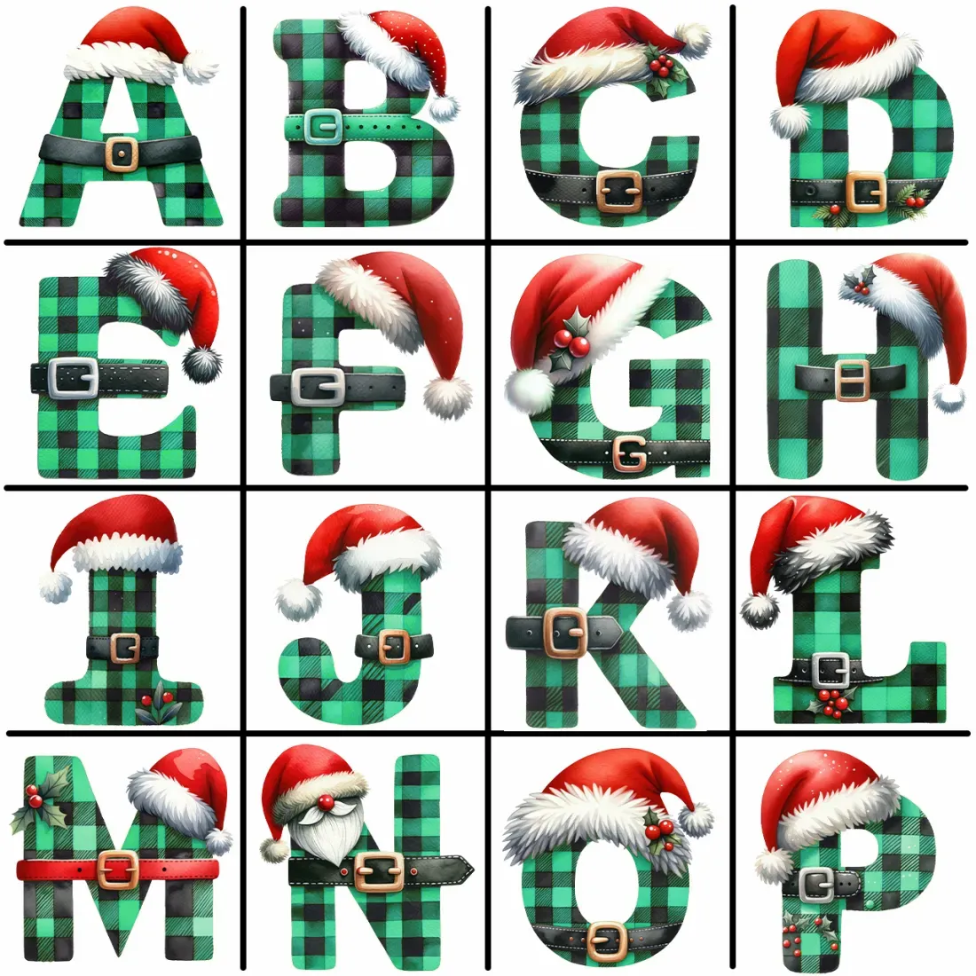 Personalized Green Plaid Letter Family Matching Christmas Gnomes Pajamas