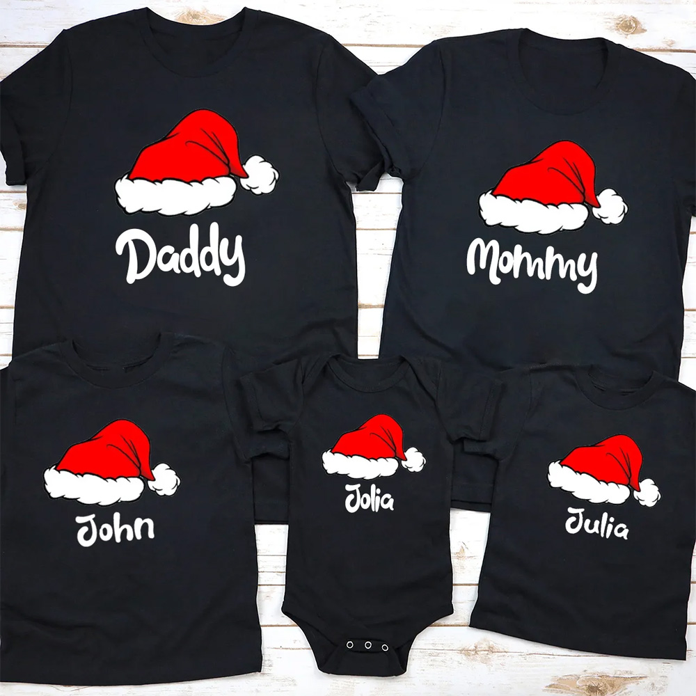 Red Santa Hat Custom Family T-Shirt