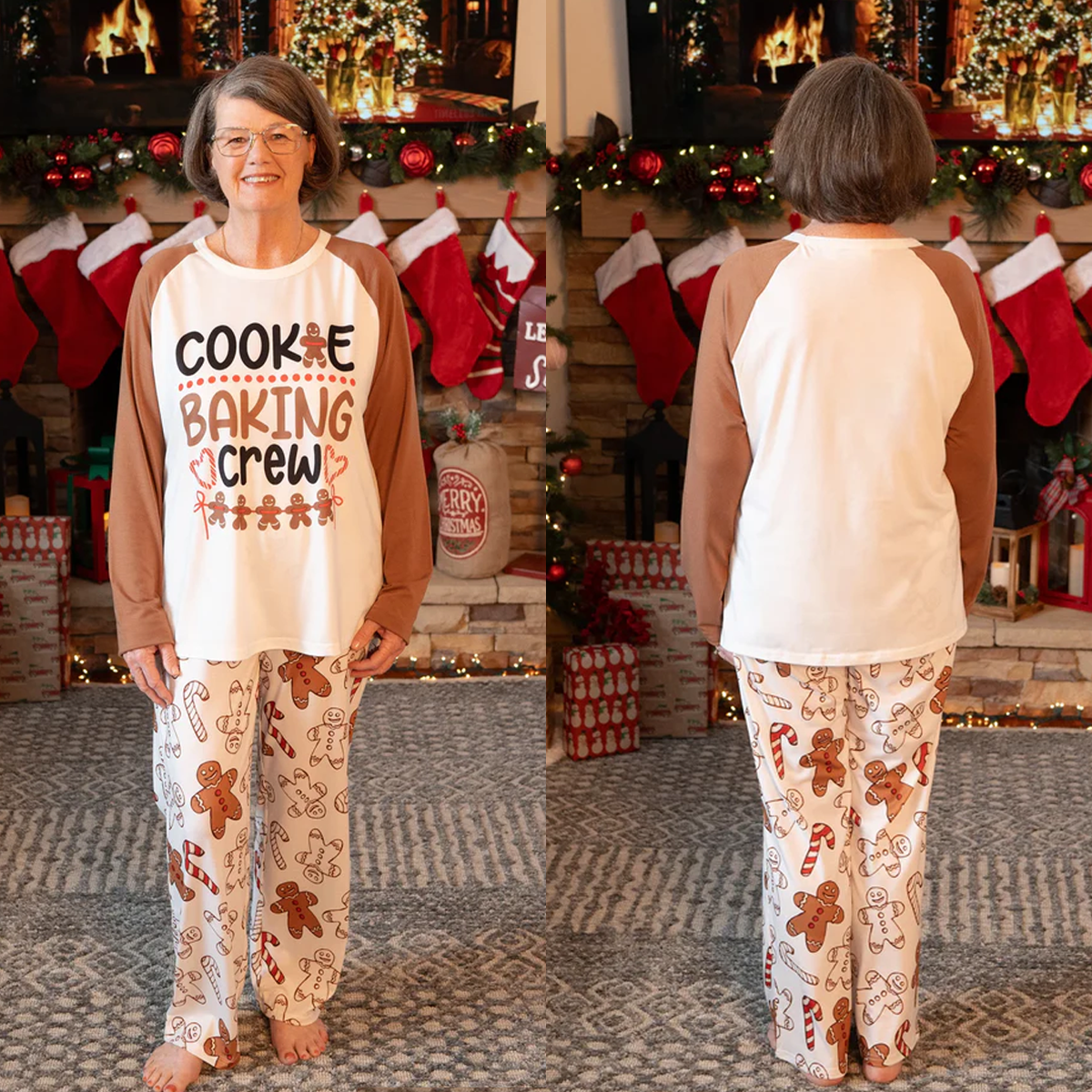 Christmas Family Matching Letter and Gingerbread Man Print Pajama Sets