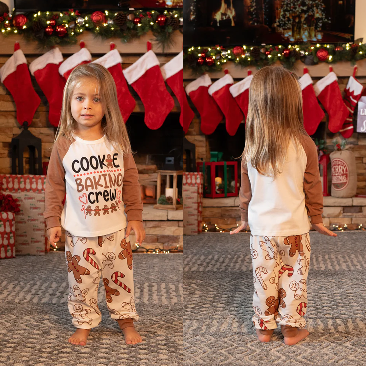 Christmas Family Matching Letter and Gingerbread Man Print Pajama Sets