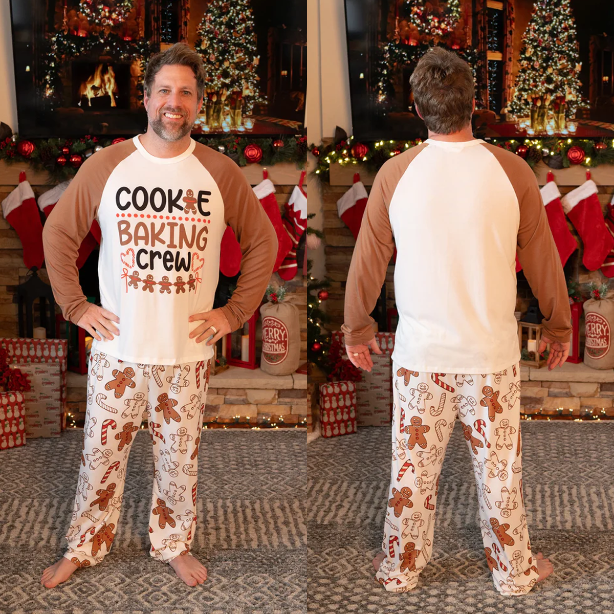 Christmas Family Matching Letter and Gingerbread Man Print Pajama Sets