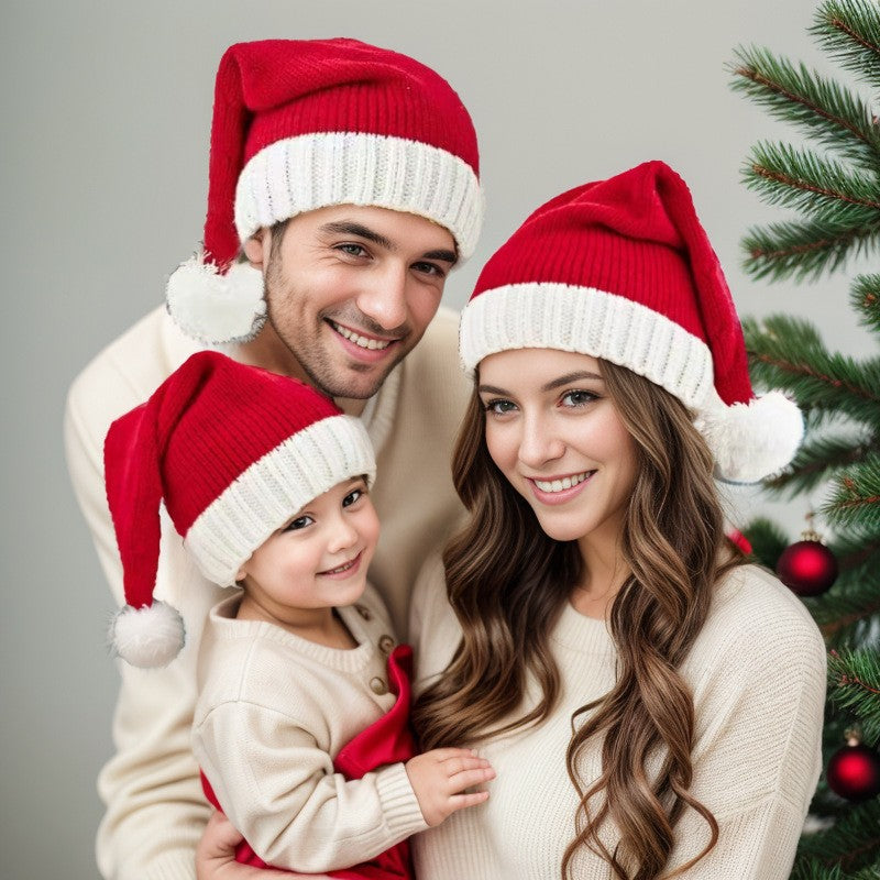 Classic Red Knitted Parent-Child Christmas Hat