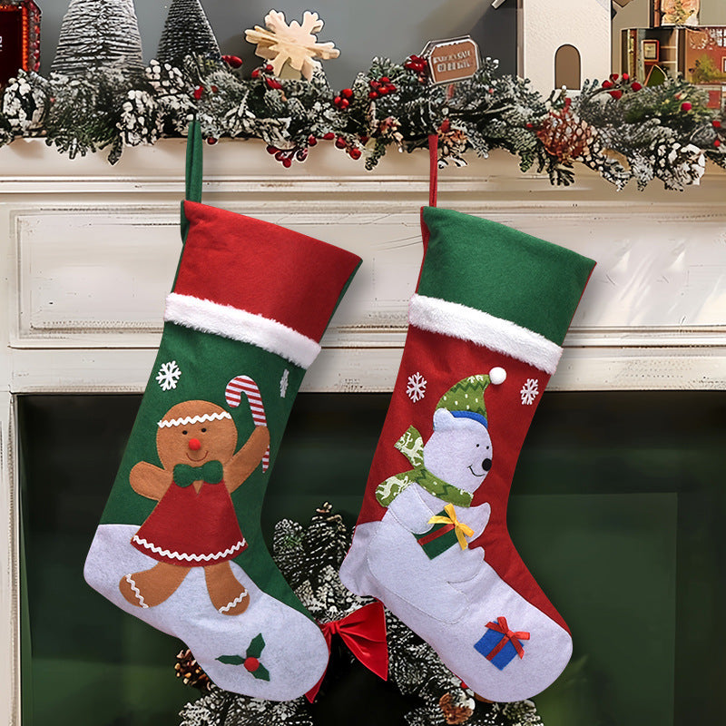 Gingerbread Man Snowman Christmas Stocking Decorated Gift Bag