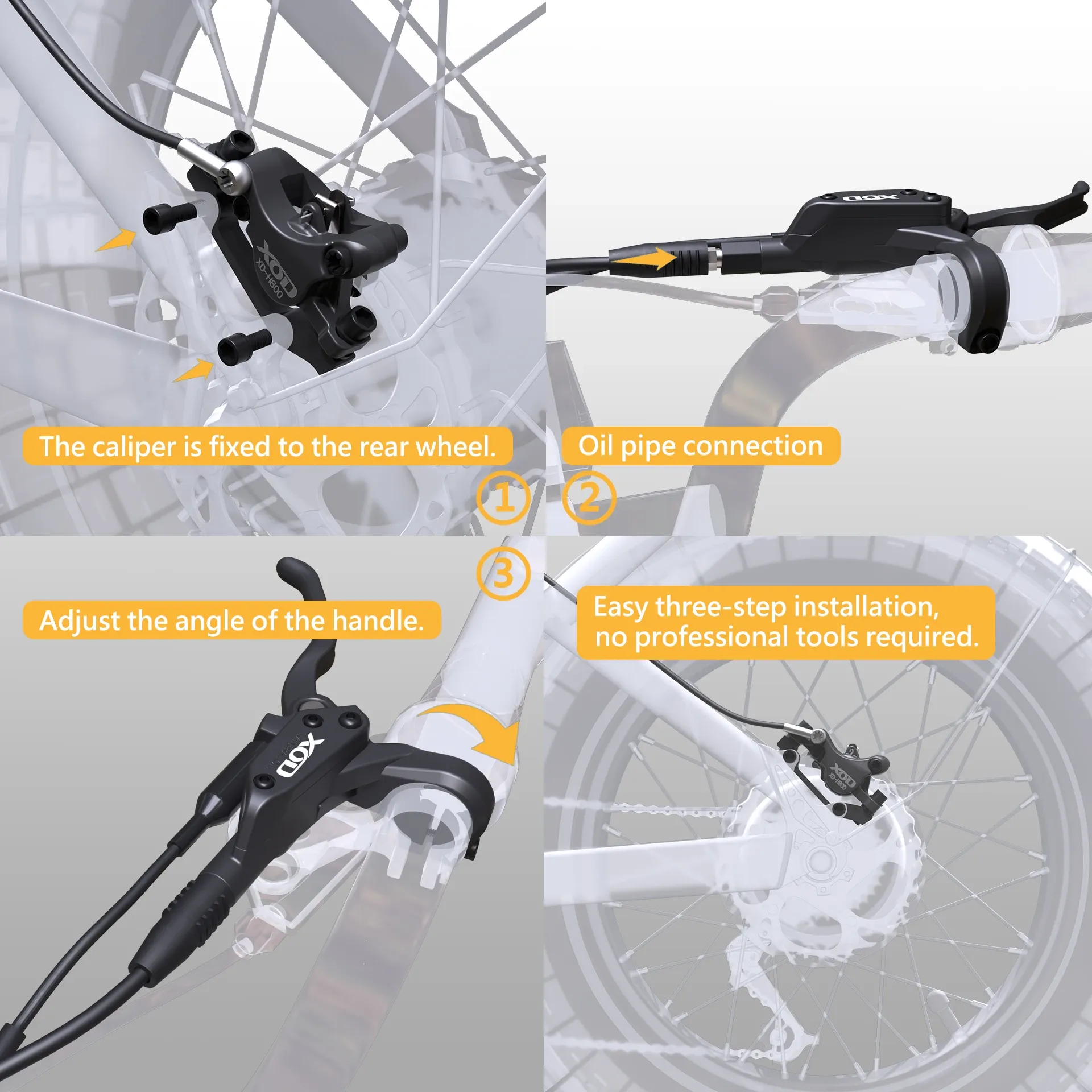 XOD hydraulic brake mounting options and left right side installation guide
