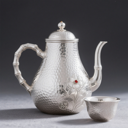 Kézzel készített 999-es tisztaságú ezüst teáskanna