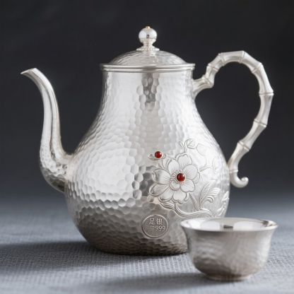 Kézzel készített 999-es tisztaságú ezüst teáskanna