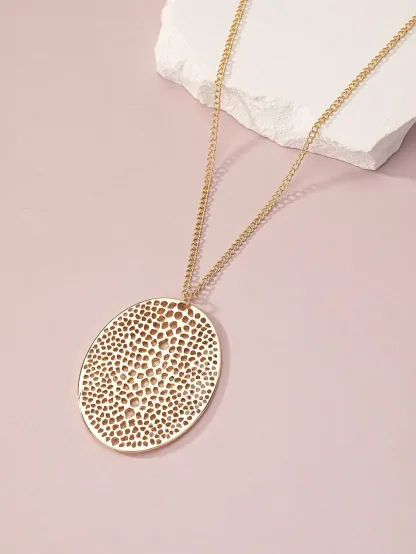 1pc Gold-Tone Alloy Ellipse Pendant Simple Fashionable Elegant Long Necklace