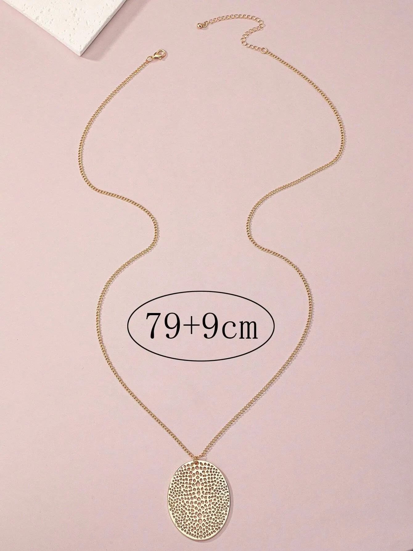 1pc Gold-Tone Alloy Ellipse Pendant Simple Fashionable Elegant Long Necklace