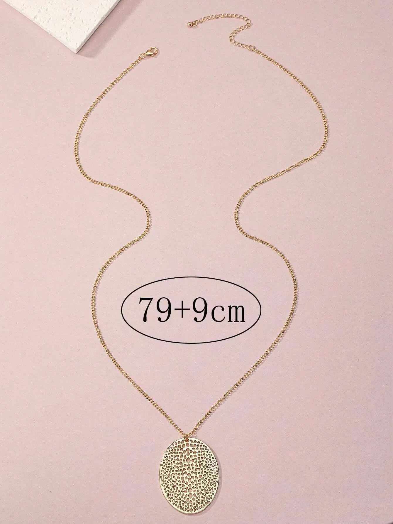 1pc Gold-Tone Alloy Ellipse Pendant Simple Fashionable Elegant Long Necklace