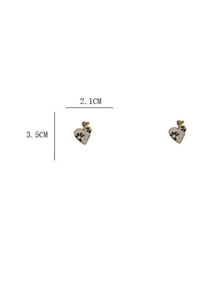 French Style Personality Small Daisy & Heart Shaped Earrings