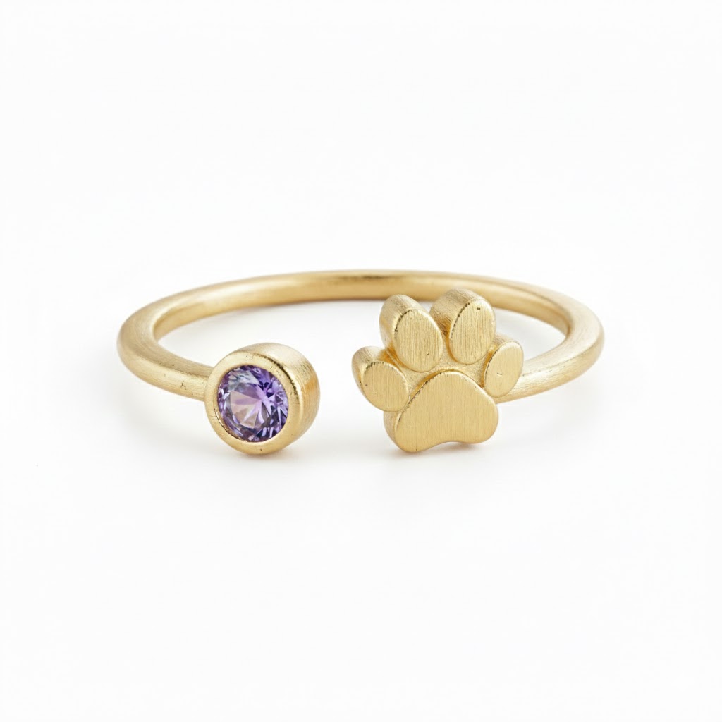 Paw Birthstone Ring
