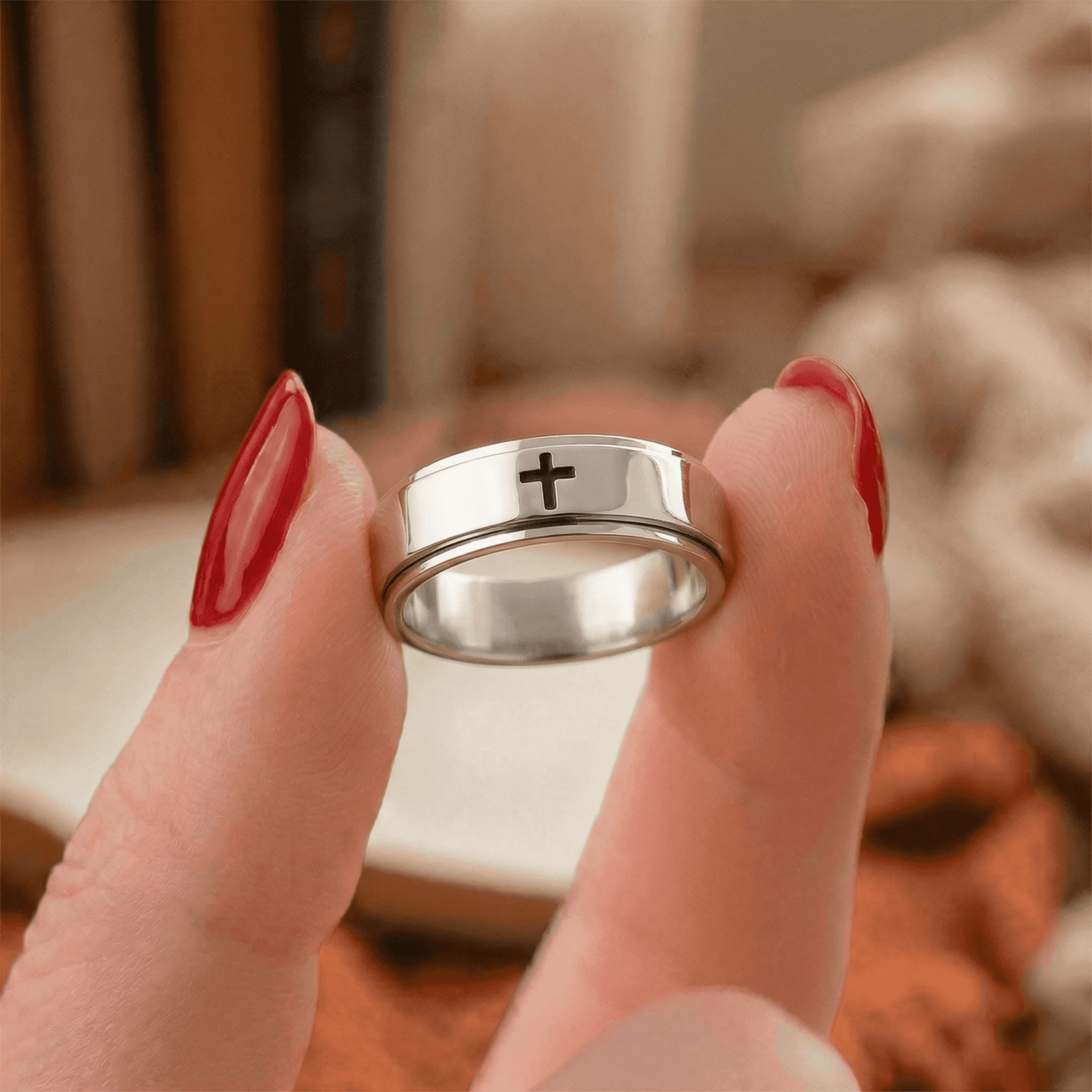Rotating Minimalist Cross Ring