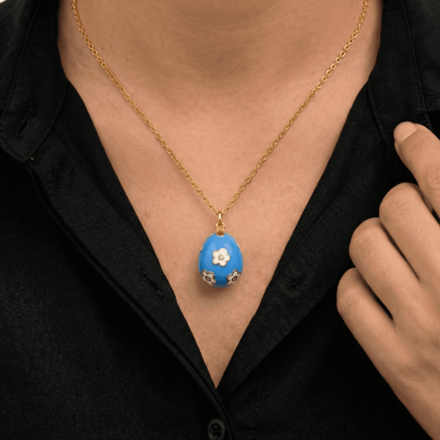 Blue Flower Egg Necklace