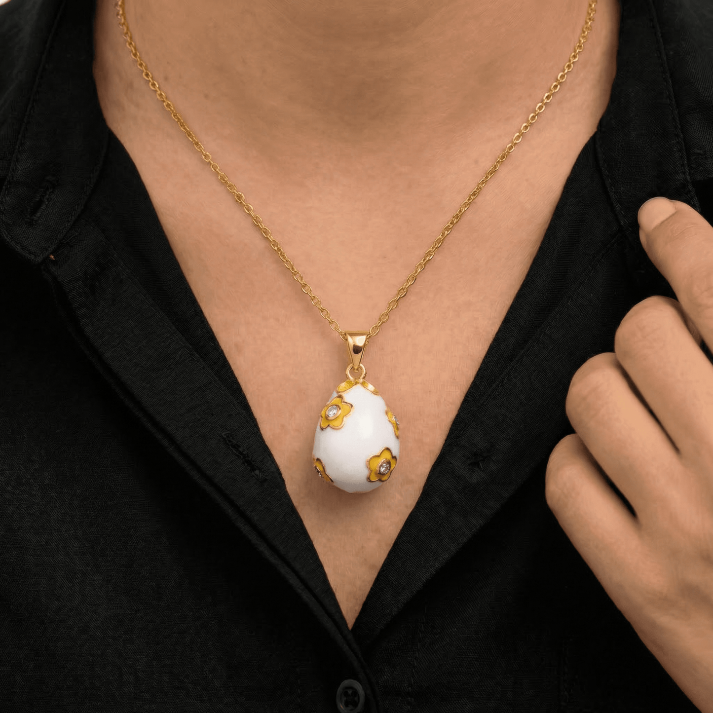 White Flower Egg Necklace