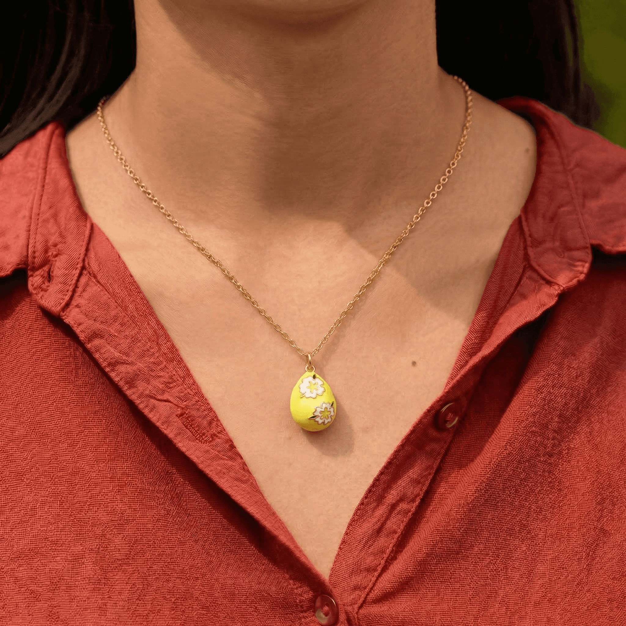 Yellow Flower Egg Necklace