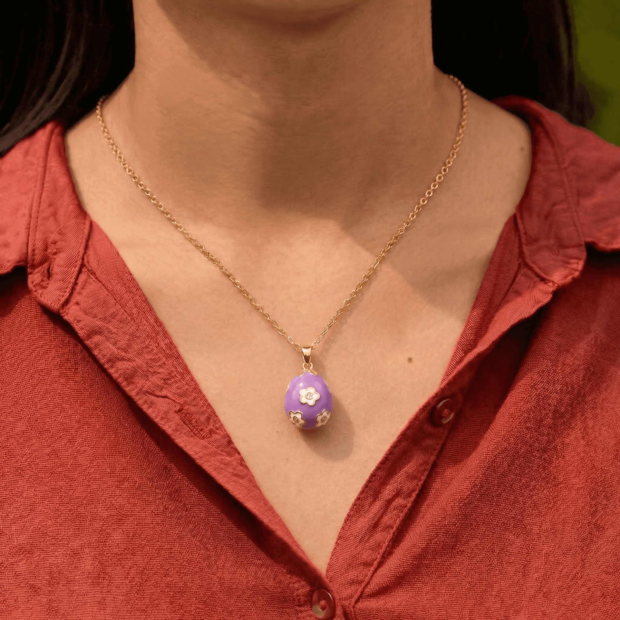 Purple Flower Egg Necklace