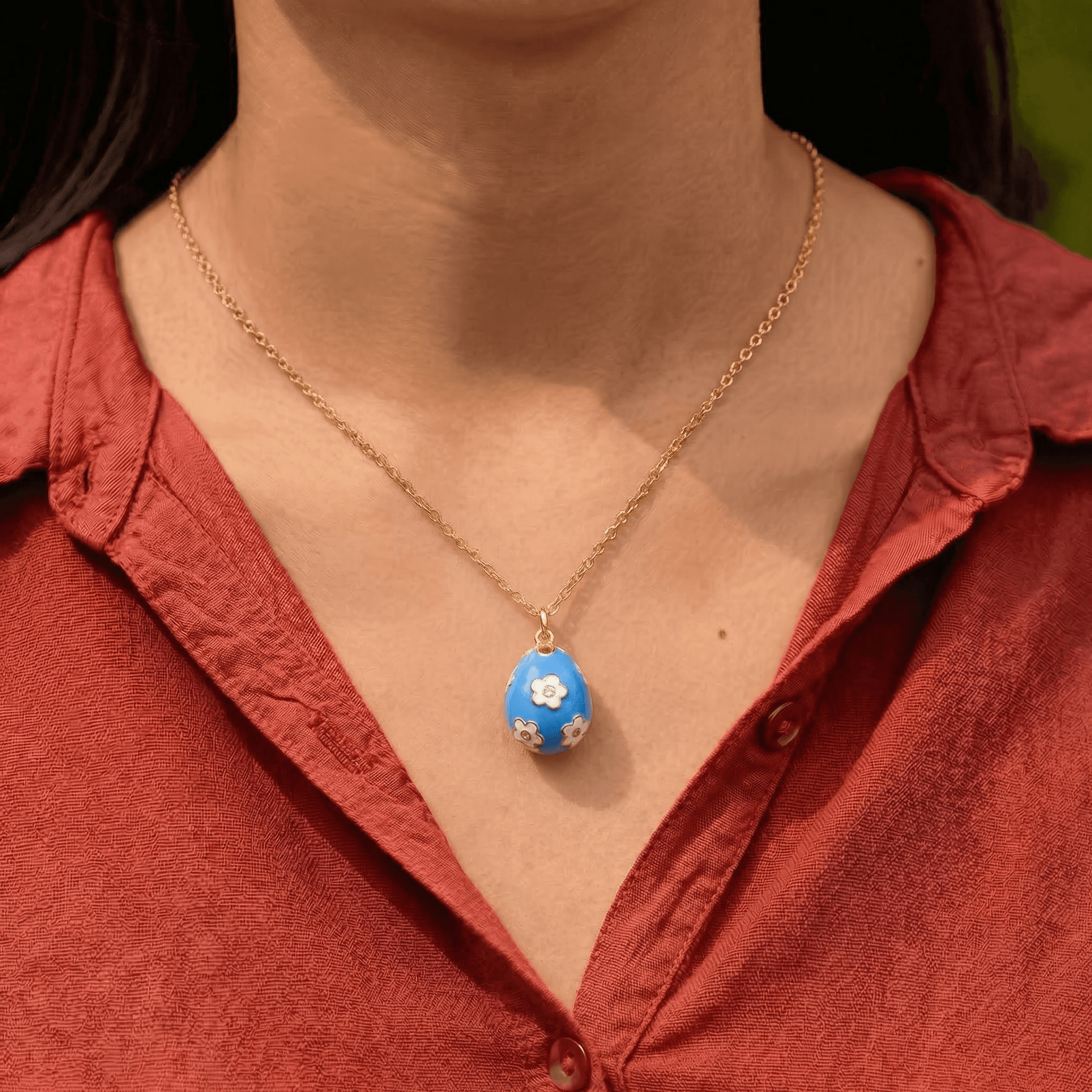 Blue Flower Egg Necklace