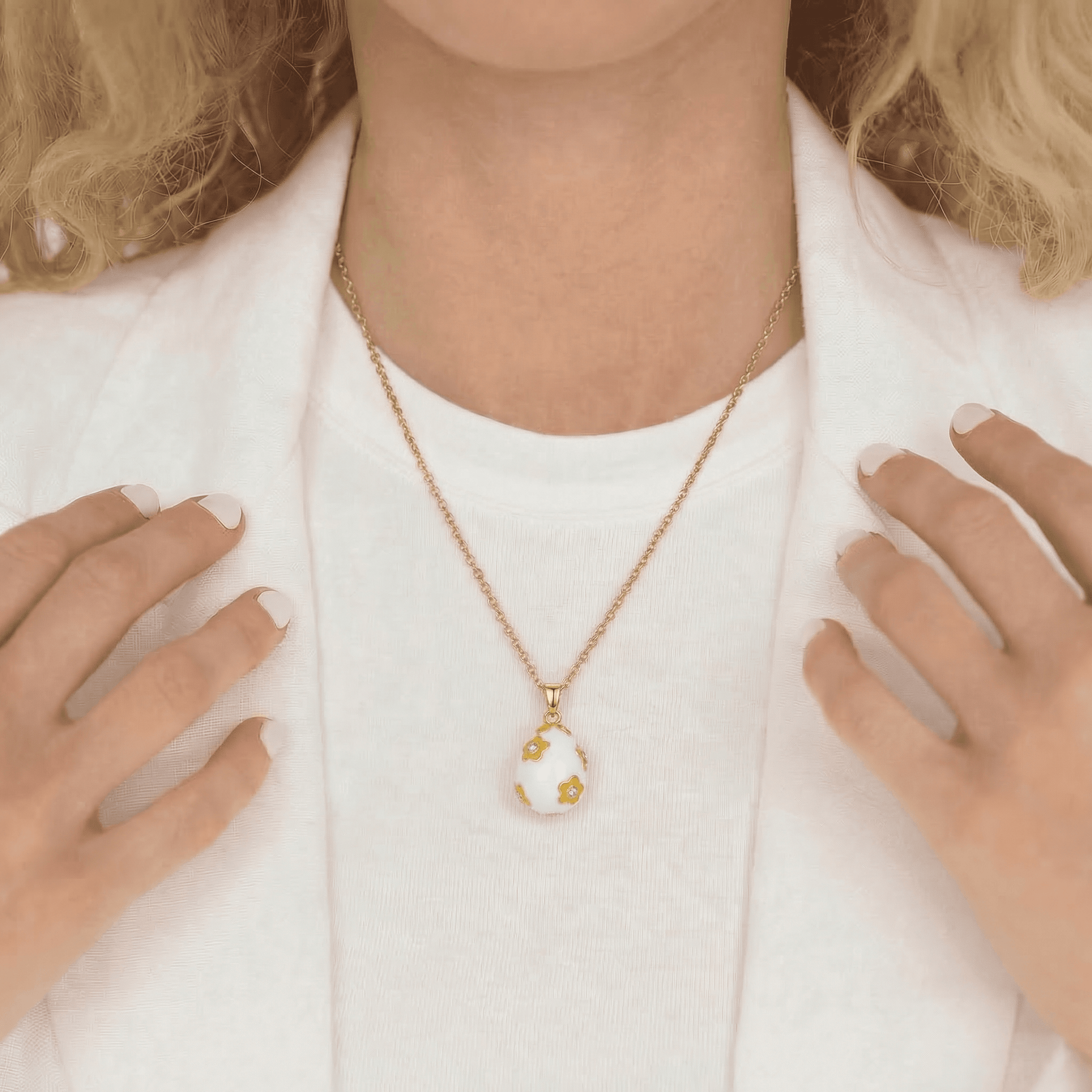 White Flower Egg Necklace