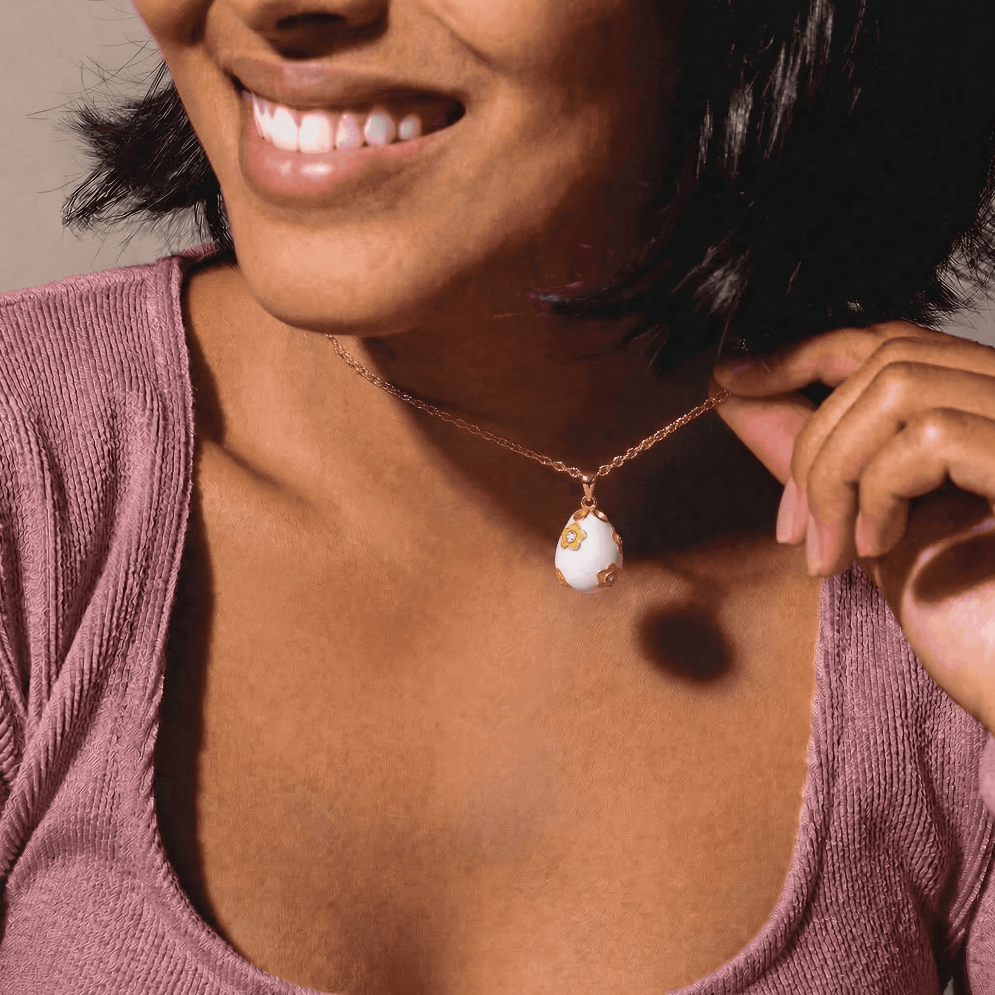 White Flower Egg Necklace
