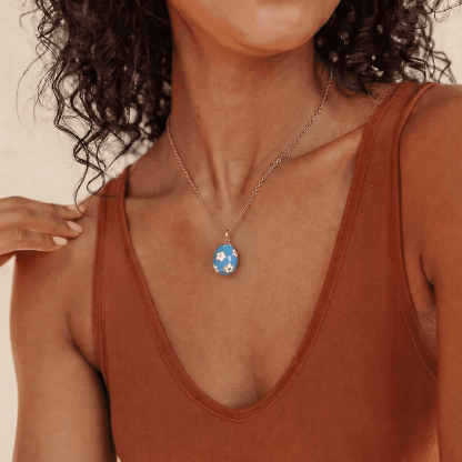 Blue Flower Egg Necklace