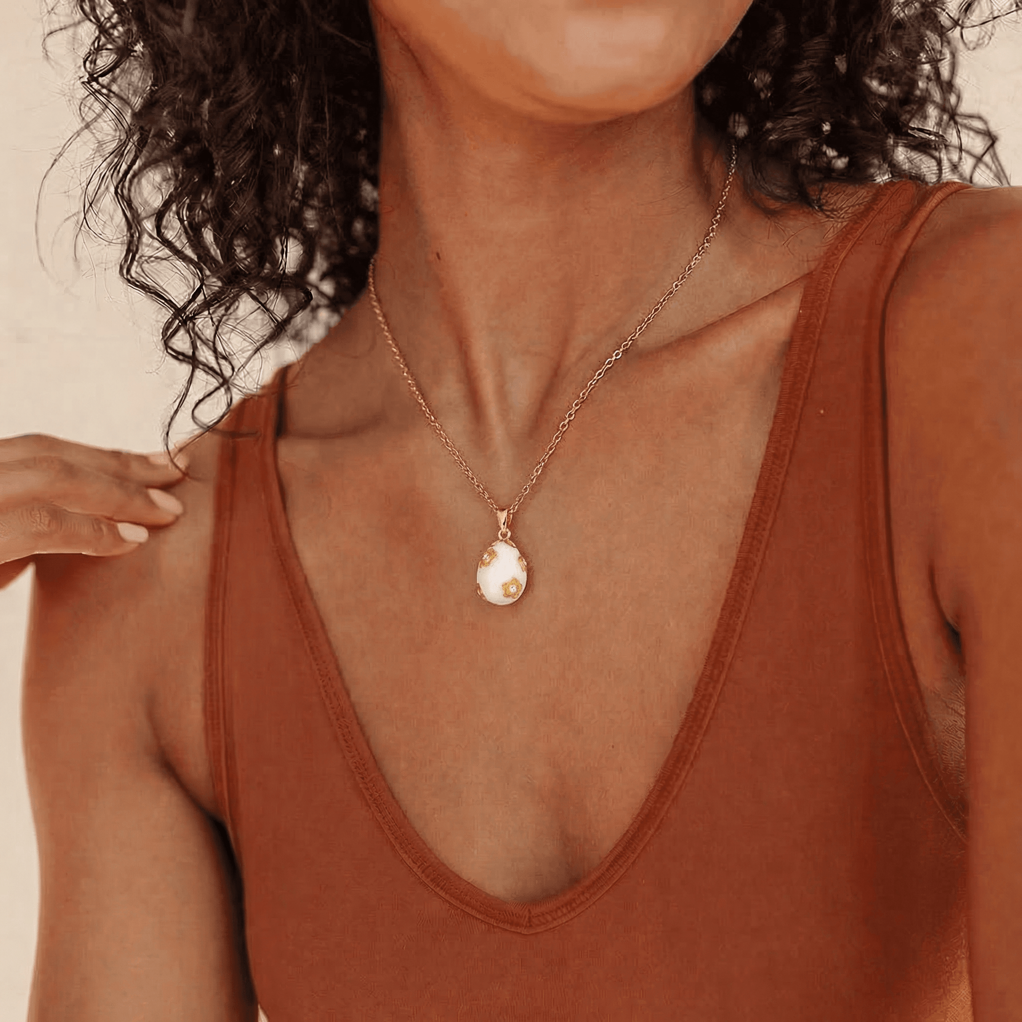 White Flower Egg Necklace