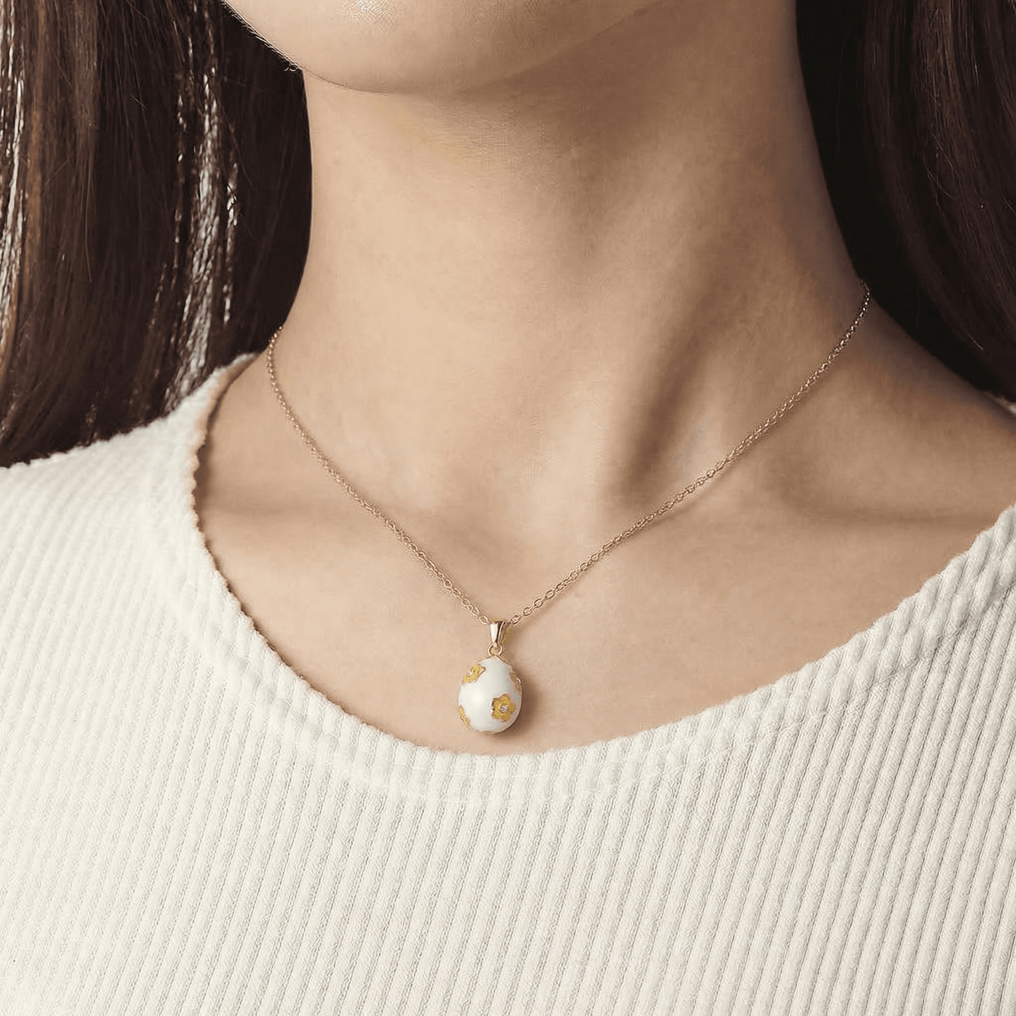 White Flower Egg Necklace