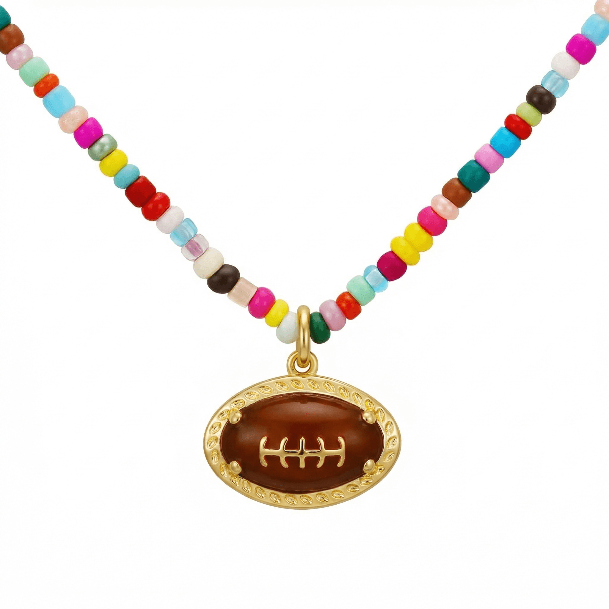 Colorful Seed Bead Football Necklace