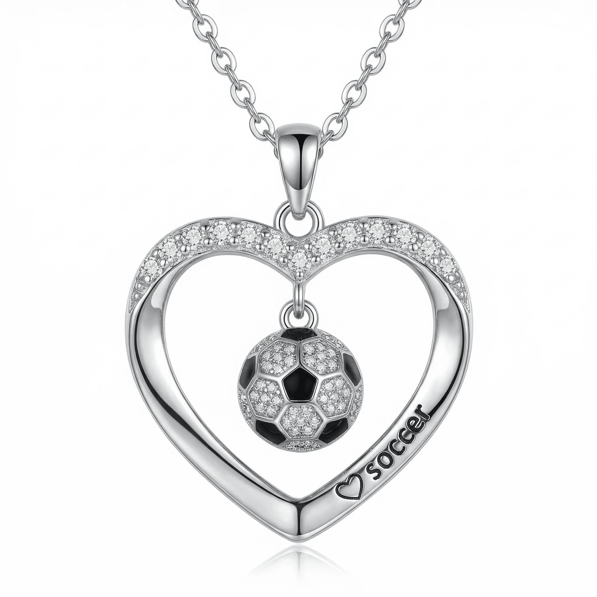 Silver Heart and Soccer Necklace