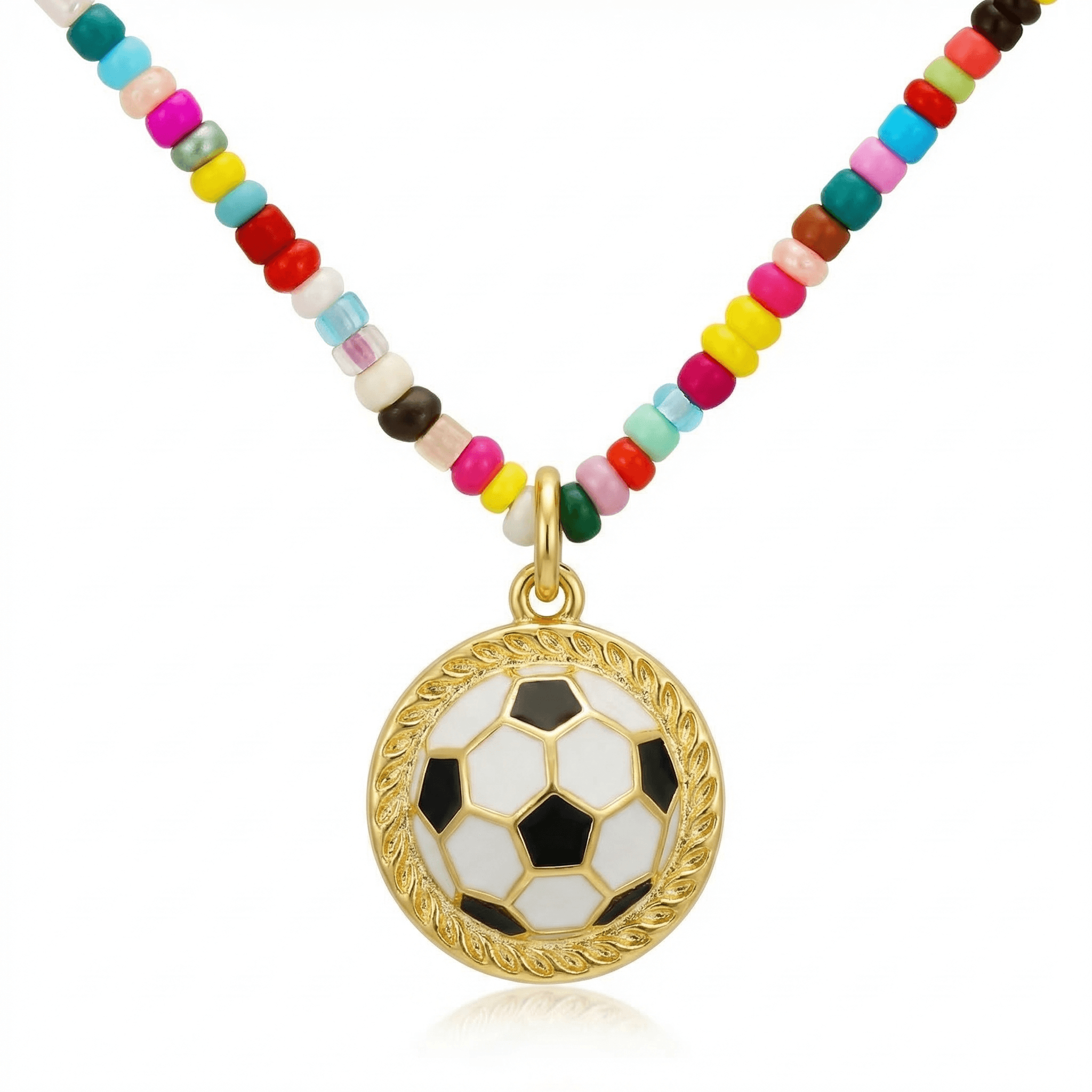 Colorful Seed Bead Soccer Necklace