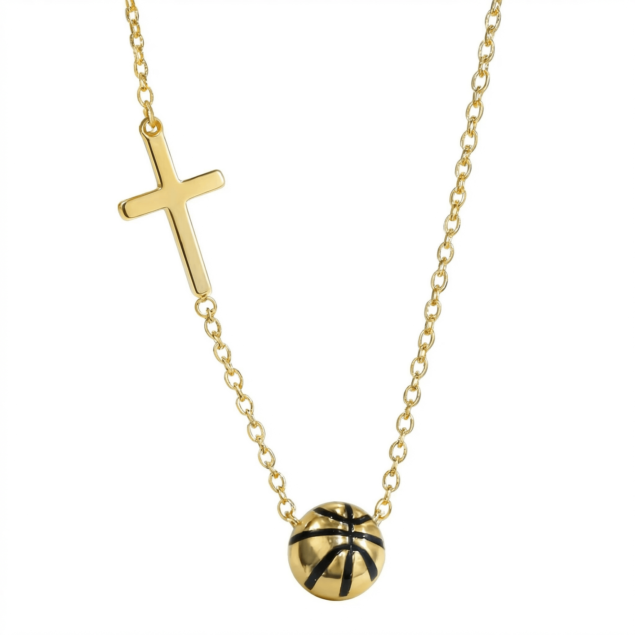 Basketball & Cross Charm Necklace