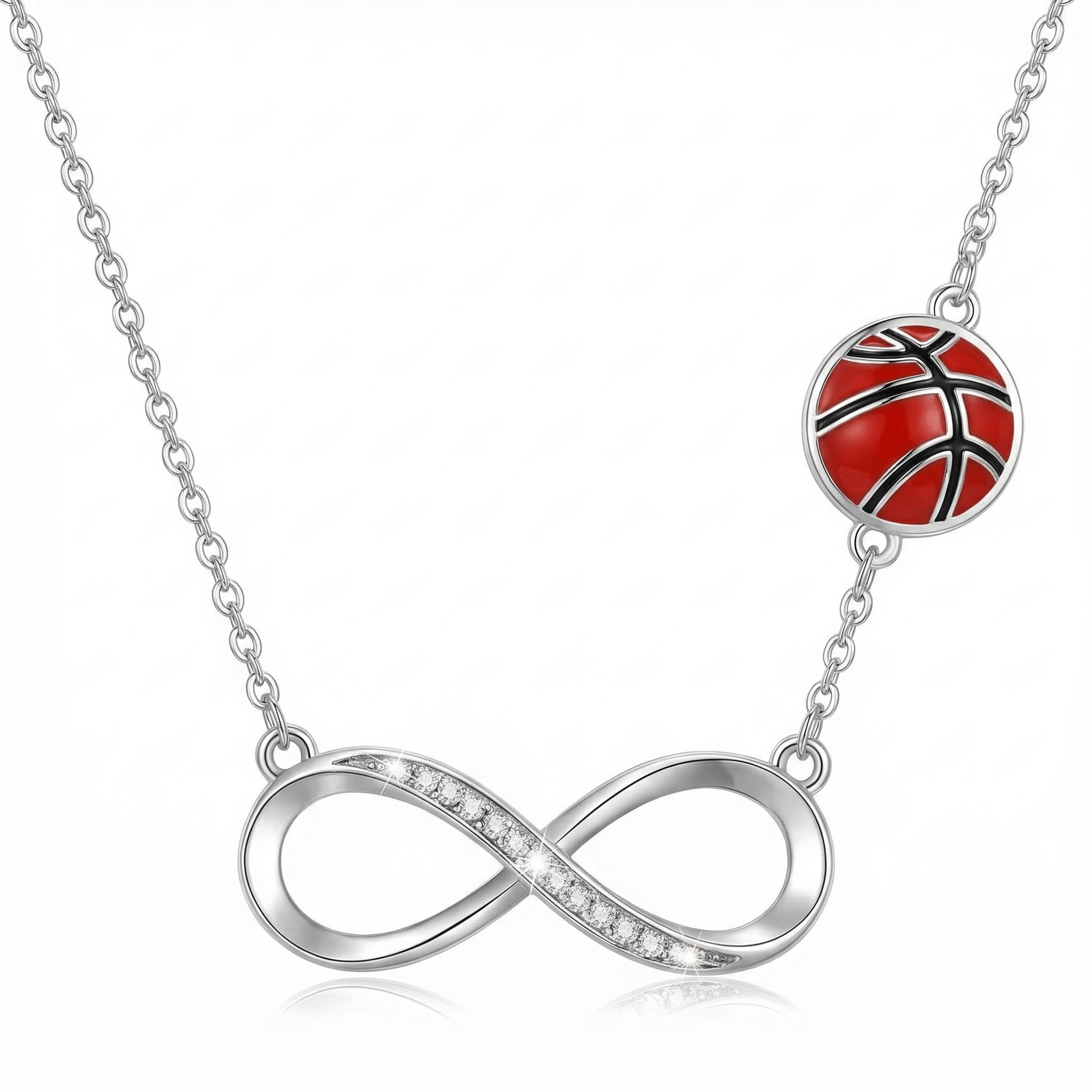 White Gold Plated CZ Infinity Basketball Necklace