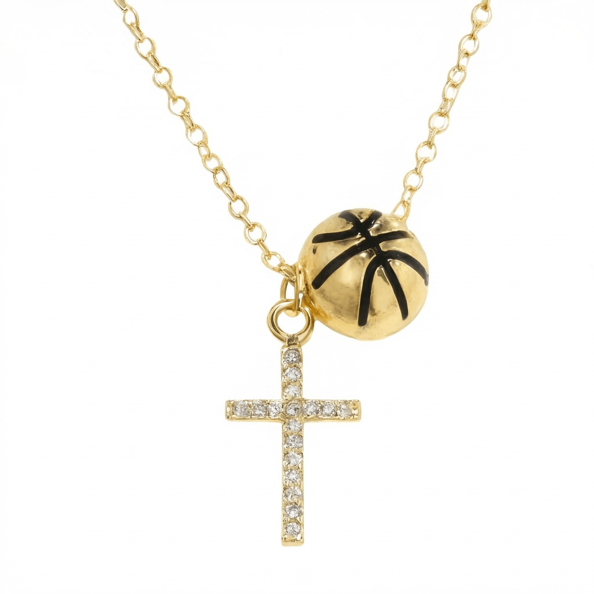 Cubic Zirconia Basketball and Cross Necklace