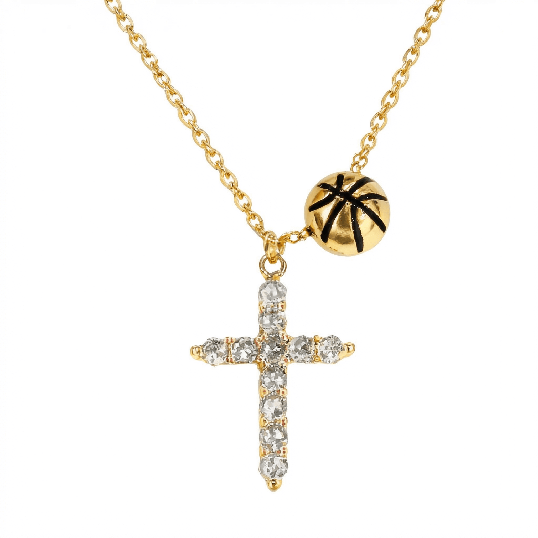 Cubic Zirconia Basketball and Cross Necklace