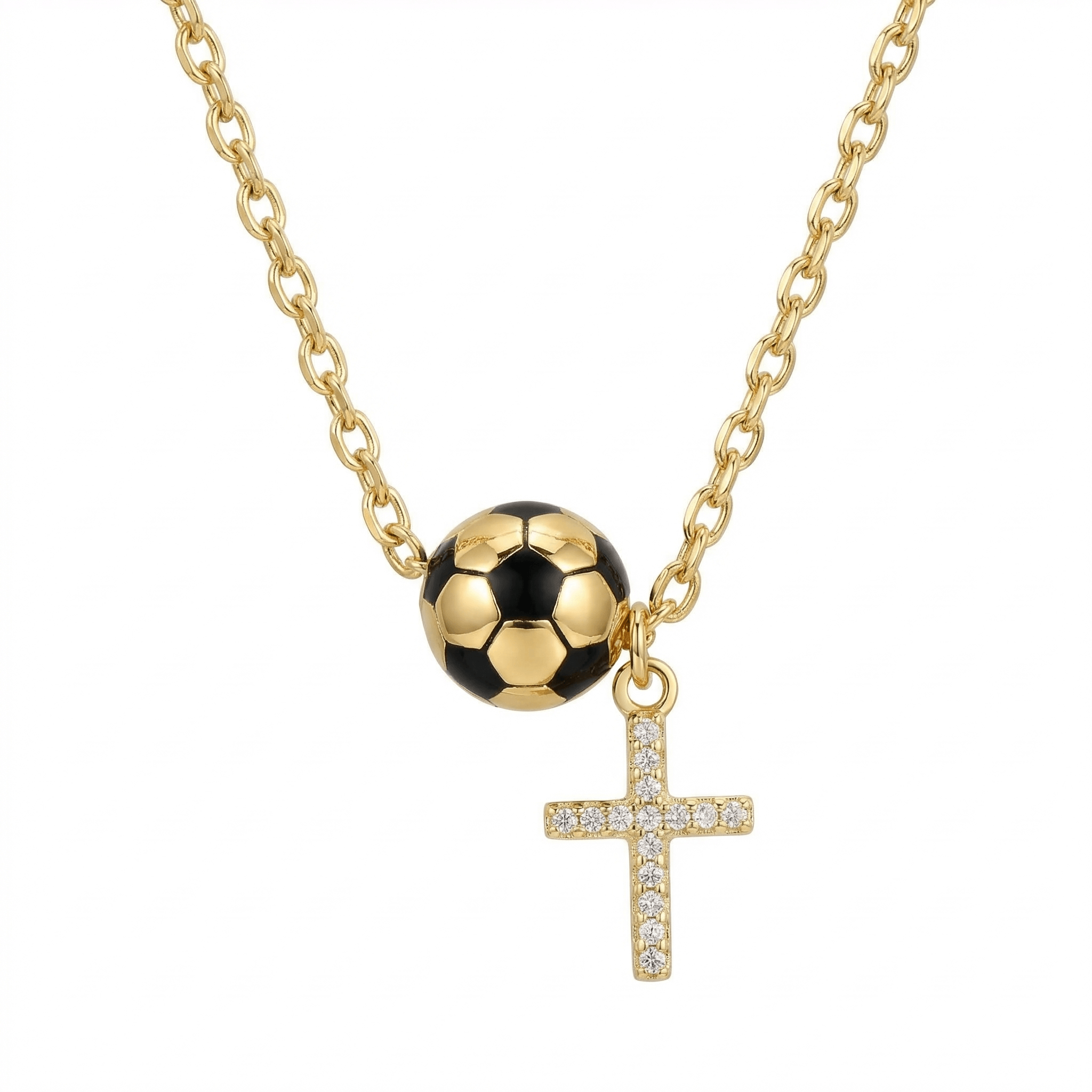 Cubic Zirconia Soccer and Cross Necklace