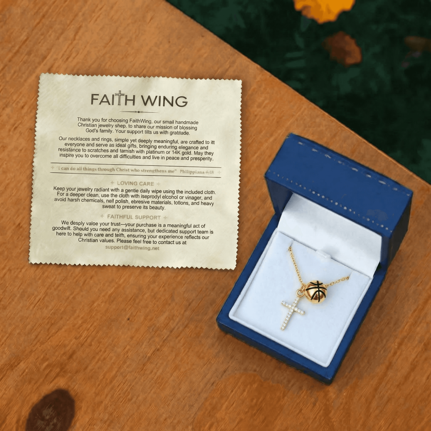 Cubic Zirconia Basketball and Cross Necklace