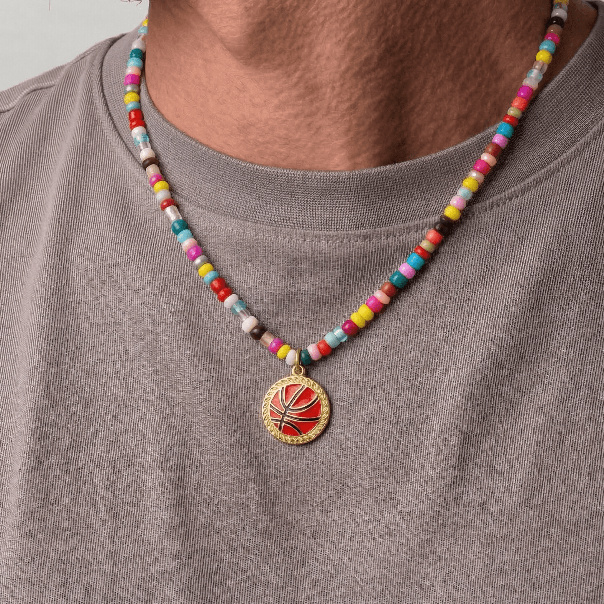 Colorful Seed Bead Basketball Necklace