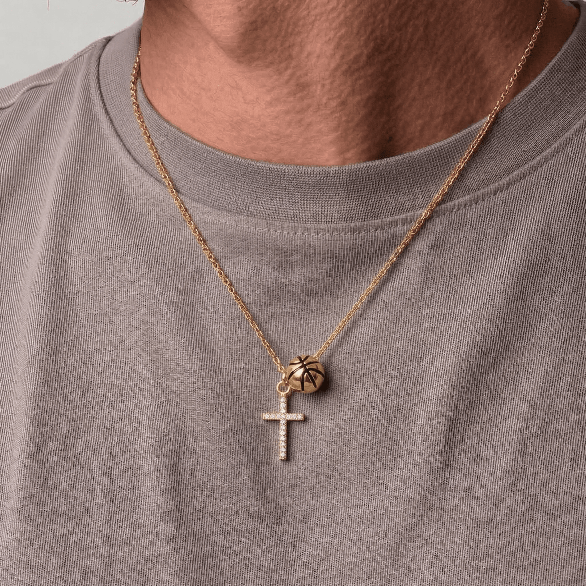 Cubic Zirconia Basketball and Cross Necklace