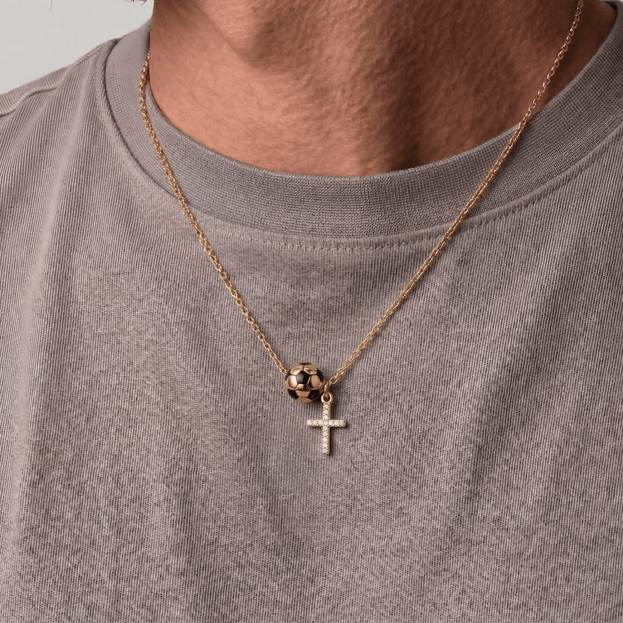 Cubic Zirconia Soccer and Cross Necklace
