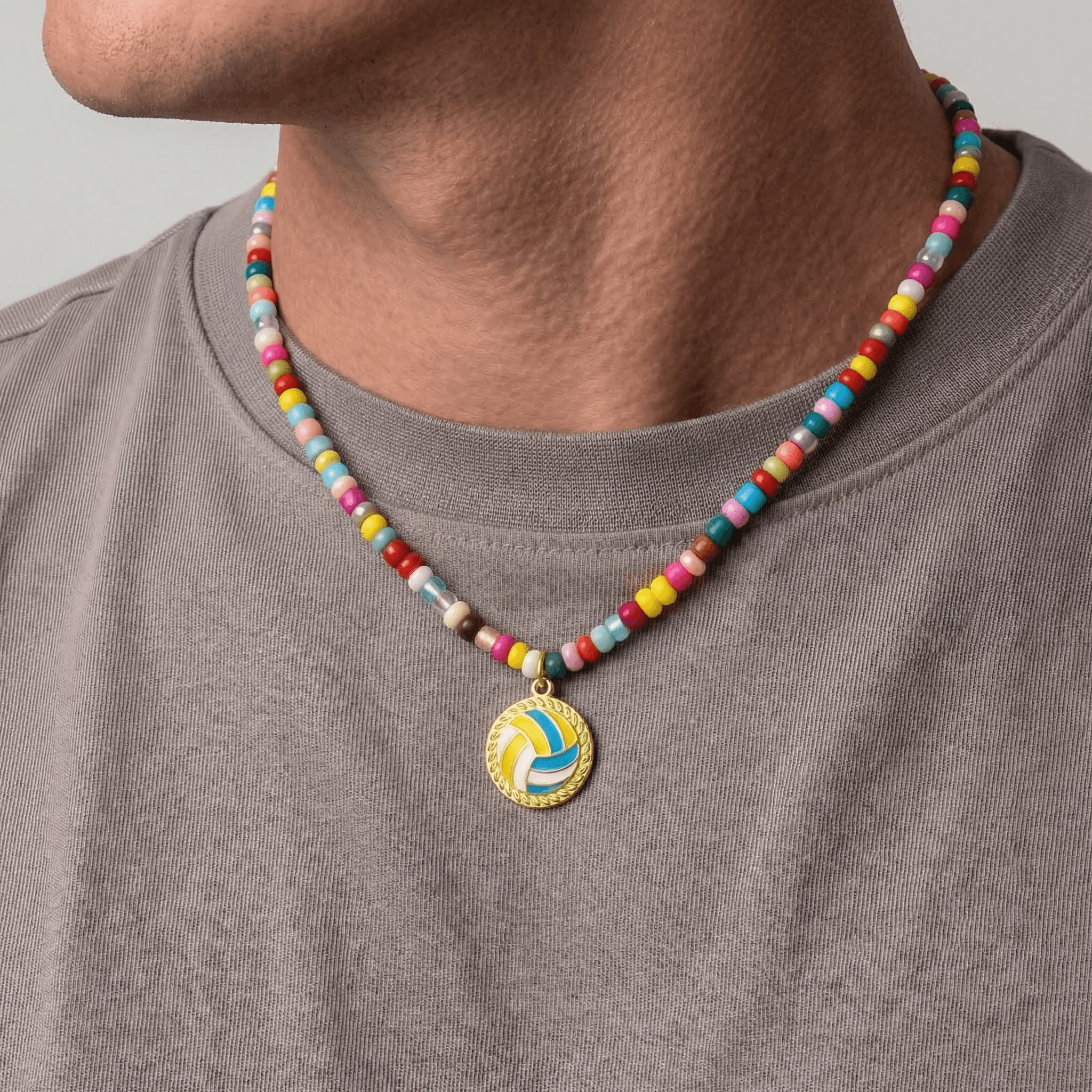 Colorful Seed Bead Volleyball Necklace