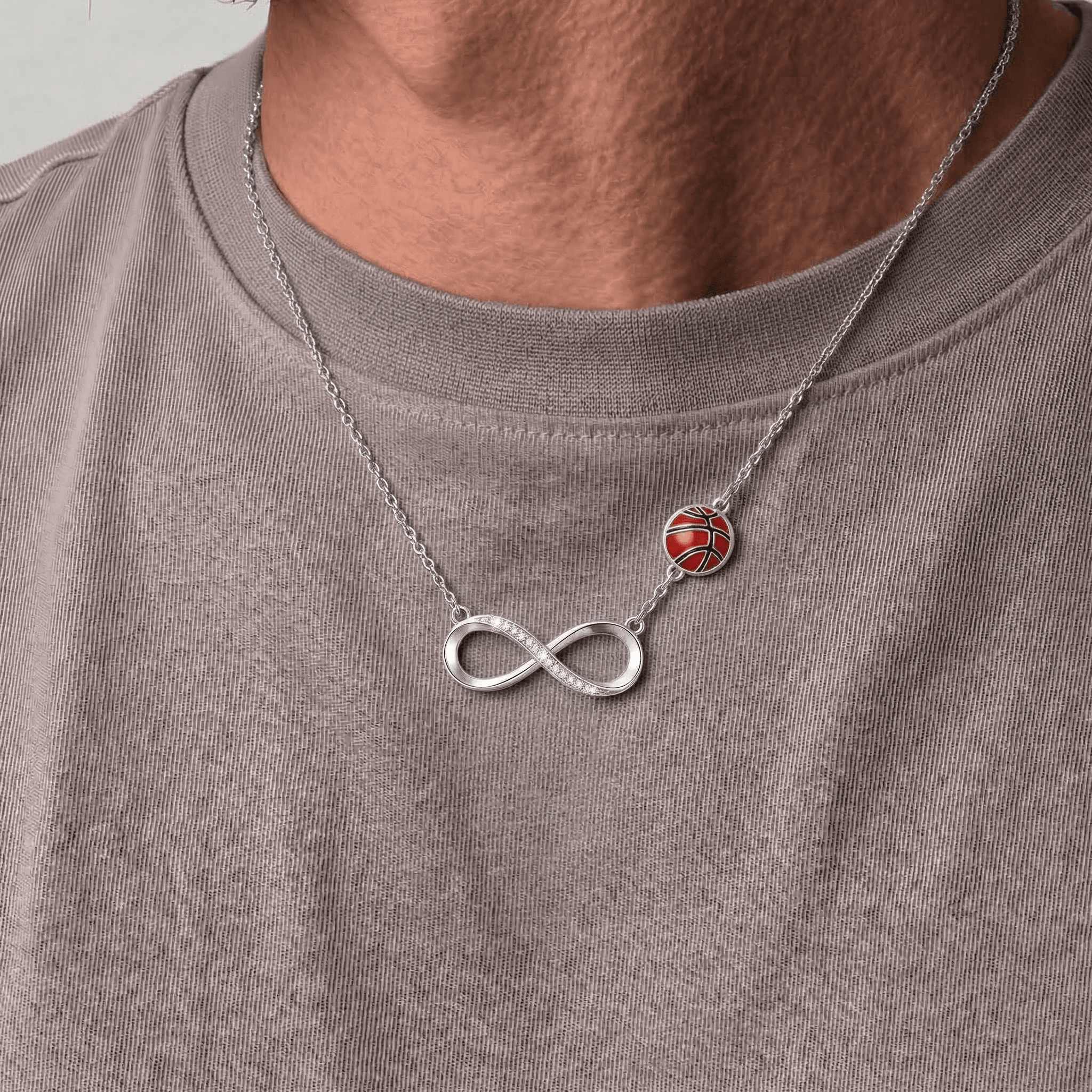 White Gold Plated CZ Infinity Basketball Necklace