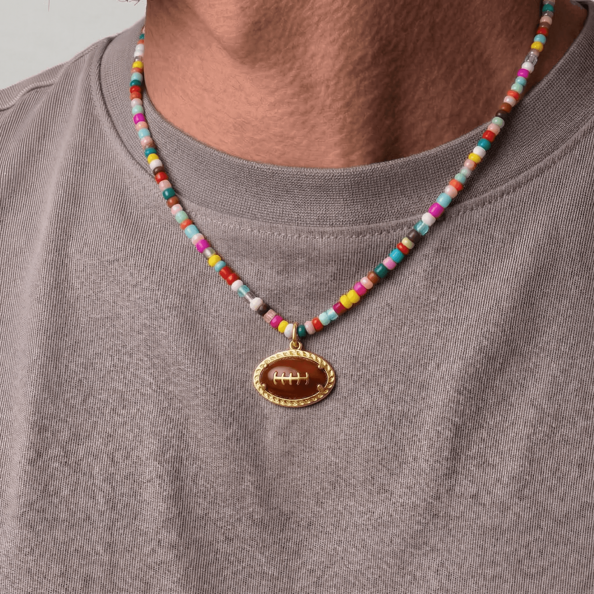 Colorful Seed Bead Football Necklace