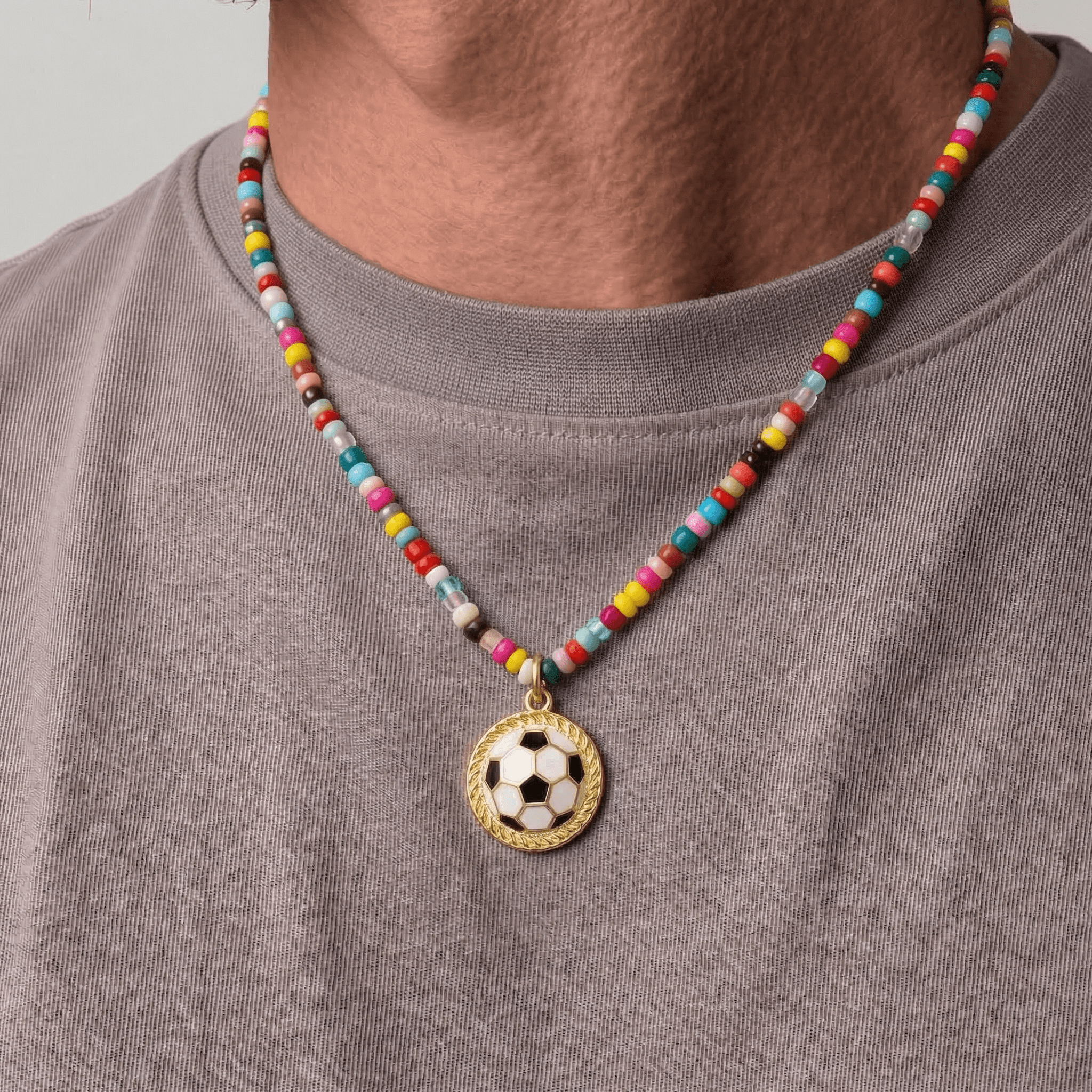 Colorful Seed Bead Soccer Necklace