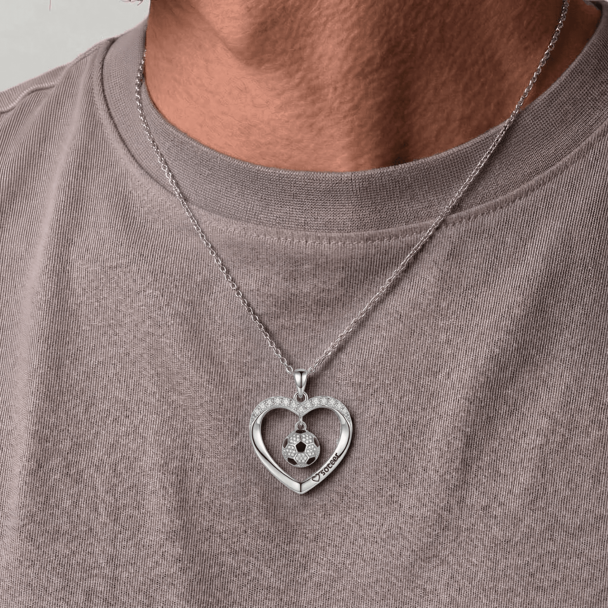 Silver Heart and Soccer Necklace