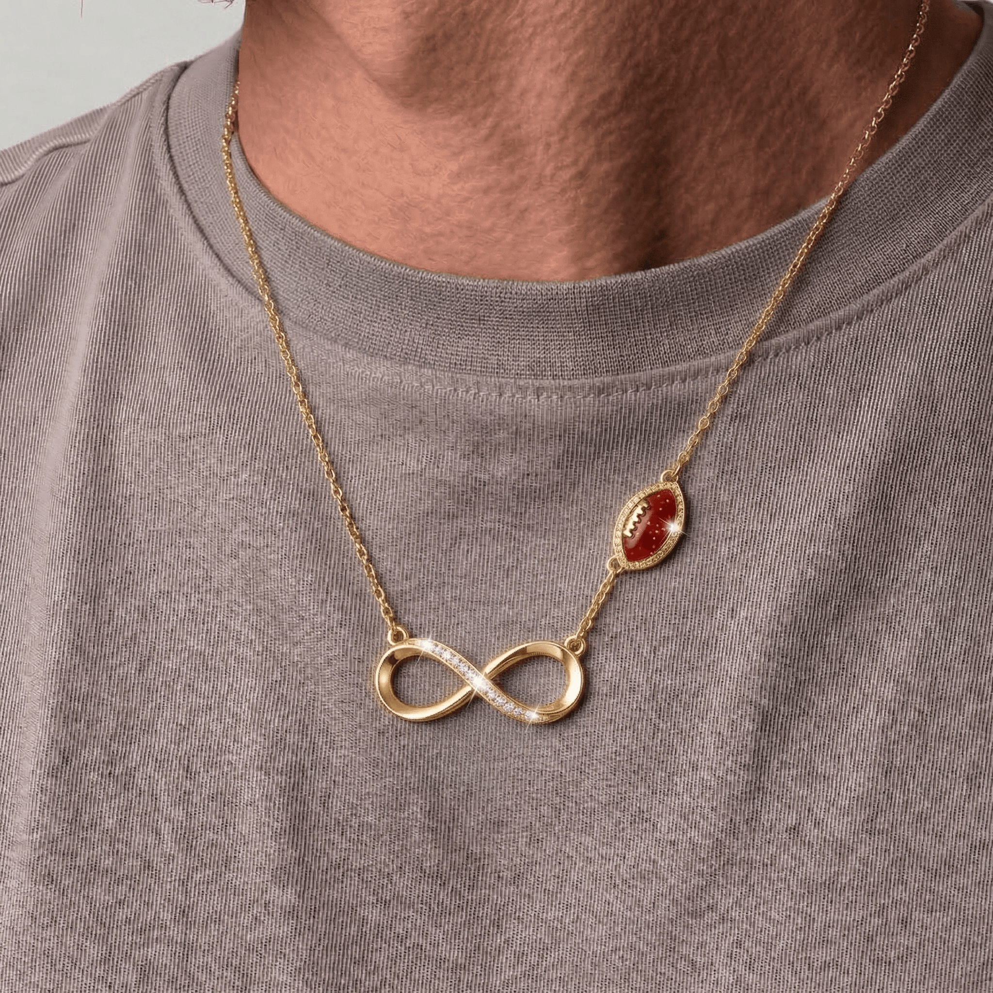 Gold Plated Copper CZ Infinity Football Necklace